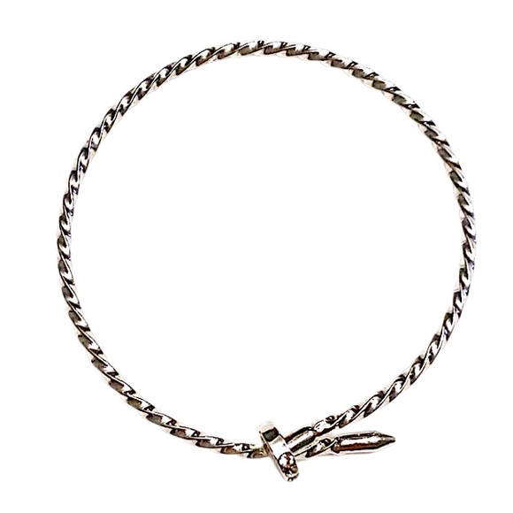 Nail bracelet silver rhinestone Twisted Rope Cuff - Picture 2 of 4
